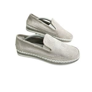 Bernie Mev. New York Light Grey White Slip On Suede Laser Cut Loafer Size 8